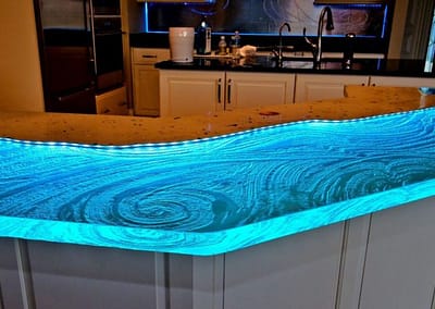 Glass Countertop with blue LED light illumination in Marco Island