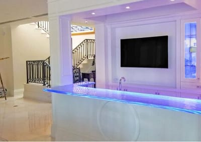 Glass Countertop and High Bar Miami with LED lighting strip