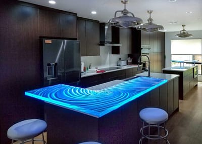 Kitchen island bar tops in Scottsdale Arizona made of 1.5" thick glass