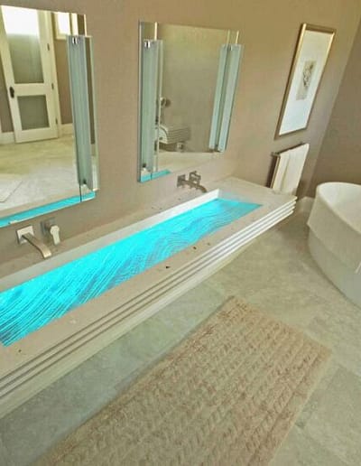 Custom Floating Bathroom Sink with Textured Glass Basin in Sarasota Florida Modern Bath showroom