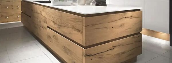 white countertops on wood cabinet