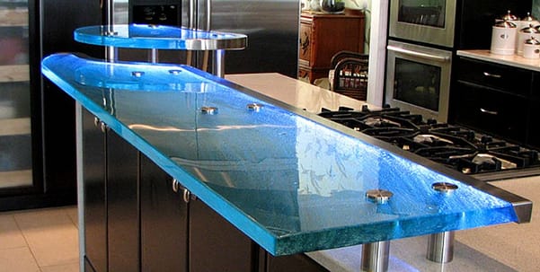 Glass Countertop with fat supports and LED covers