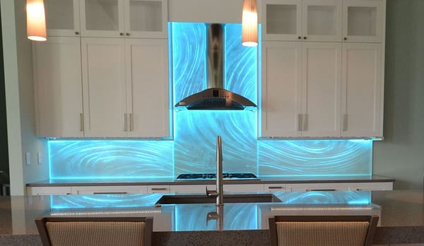 Textured Glass Backsplash Backpainted with LEDs