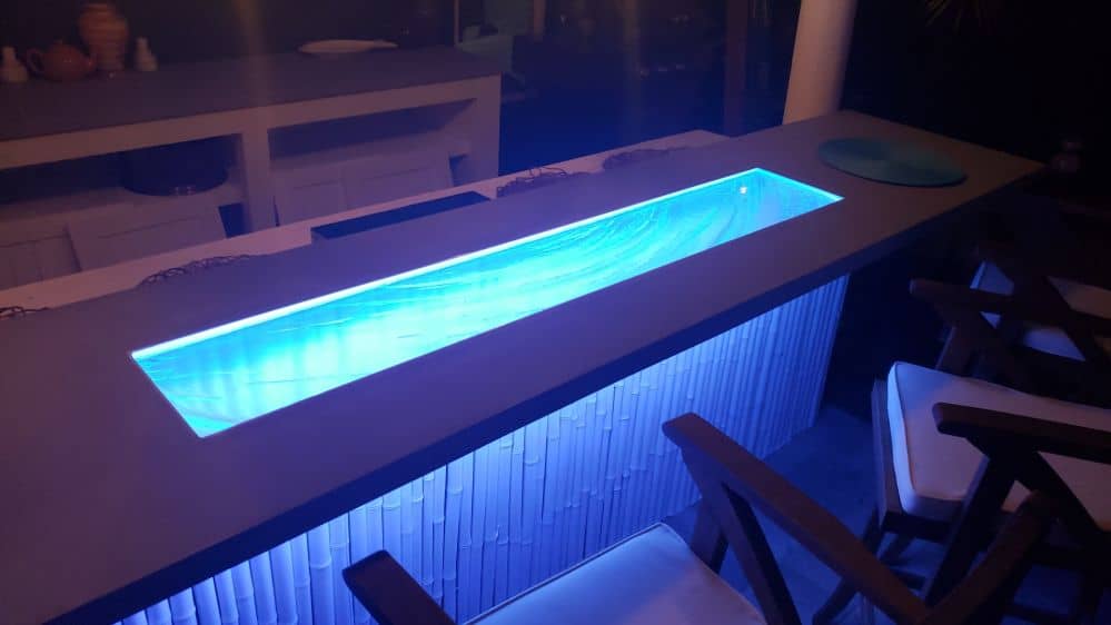 Glass and Concrete High Bar at Night with LED 