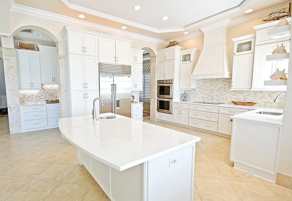 White Glass Countertops in Shaker style kitchen...beautiful in St petersburg Florida